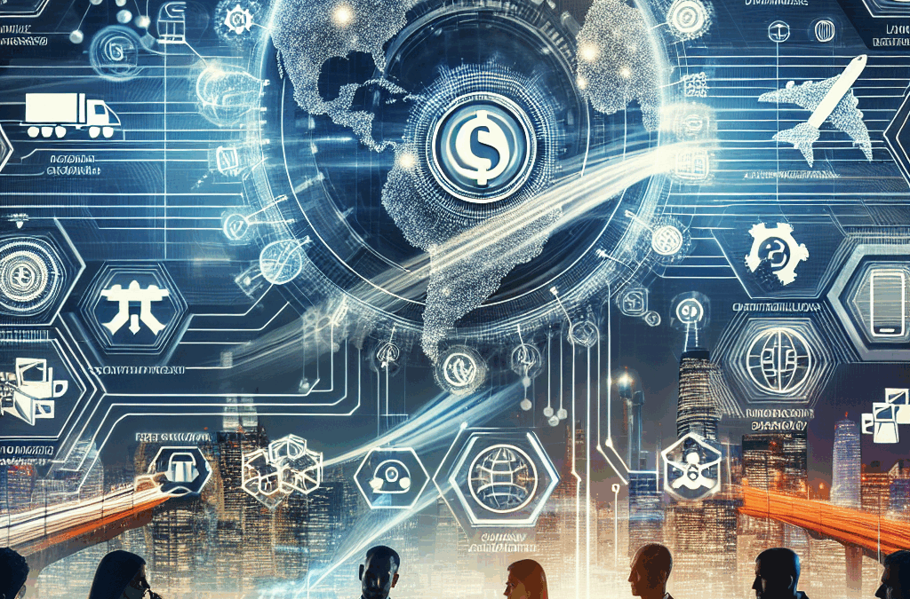 Generate a visually stunning and high-quality image that symbolizes the concept of successful purchasing from America in the year 2025. The image should focus only on purely visual elements and avoid text, logos, and labels. Express this concept by including elements such as futuristic technology, expansive logistics network, diverse range of products, and symbols associated with ease of transaction and customer satisfaction.